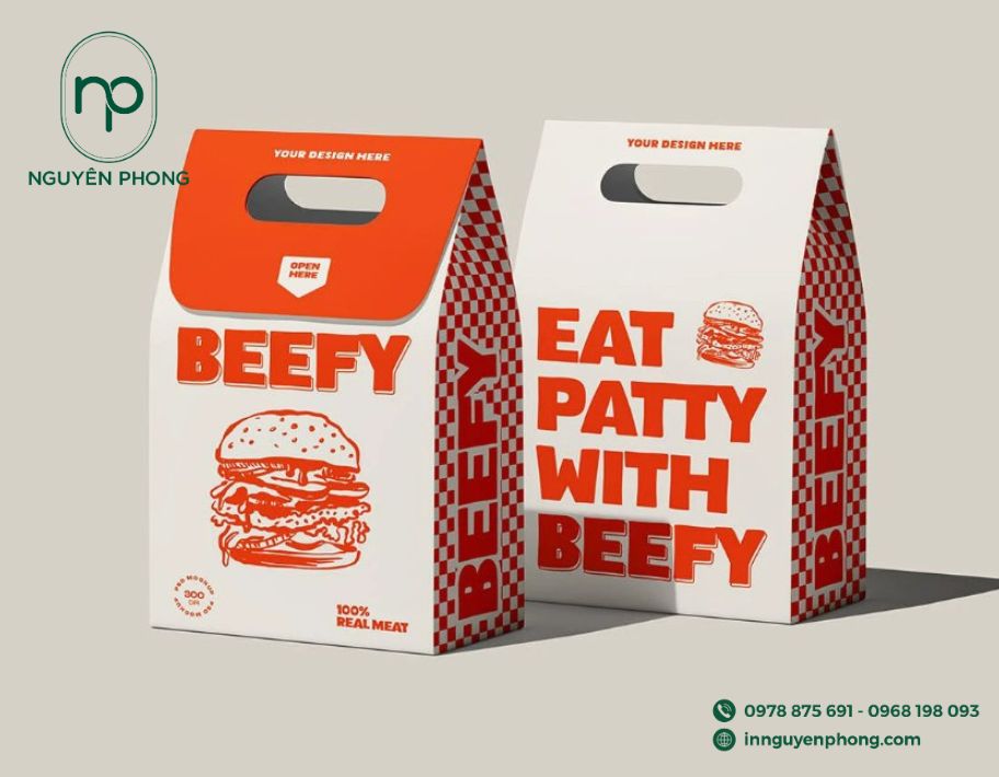 Thiết kế bao bì thực phẩm trên túi giấy đựng burger